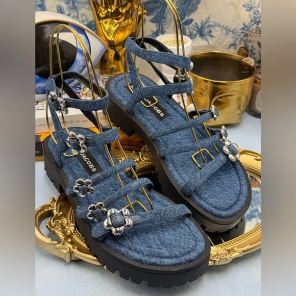 🆕 MARC JACOBS 🧿 NWOB The Daisy Denim Buckle Lug Sole Sandals, Sz 9M - Picture 6 of 14